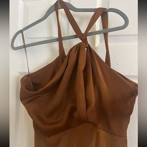 Just Taylor Silk Burnt Orange Fall One Shoulder Dress (Size 14)